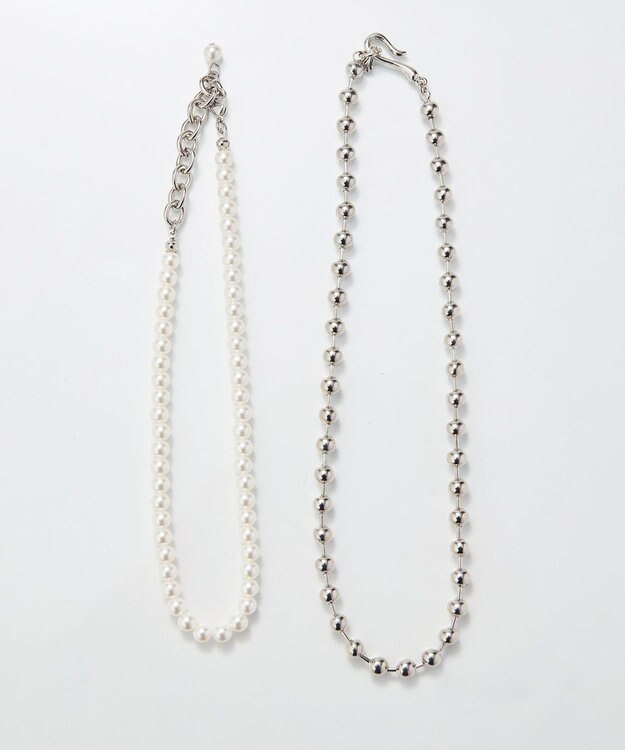 Phoebe 【セレモニーセット】マルチwayメタルボールパールネックレス×ダブルライングリッタービジューピアスSET シルバー