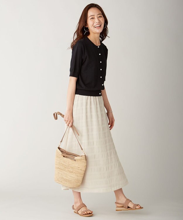 J.PRESS LADIES 【洗える】シャーリングシャドーボーダー スカート アイボリー系