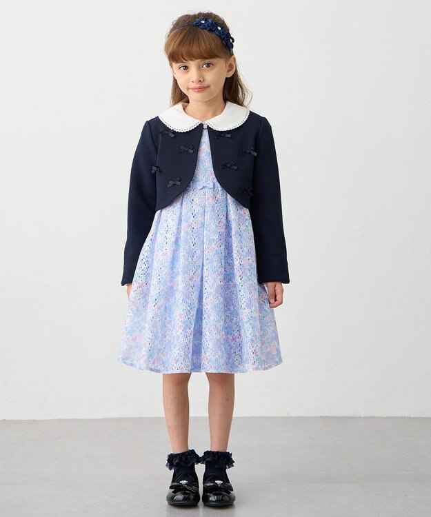 ANY KIDS フラワープリントレースワンピース サックスブルー