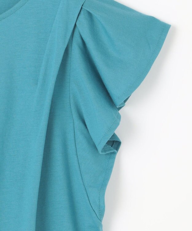 ANY 【接触冷感/UVケア/シワになりにくい】フレアスリーブ Tブラウス ターコイズ