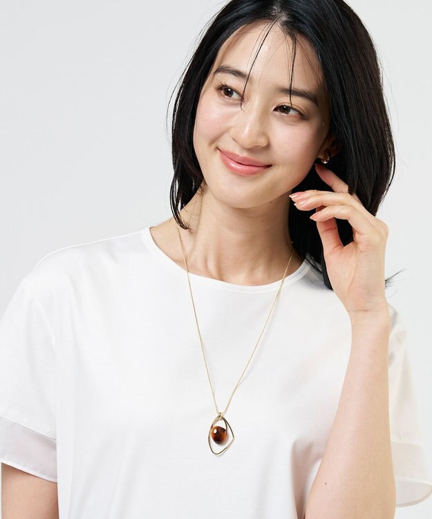 J.PRESS LADIES 【着こなしのポイントに】マーブルロング ネックレス ウスゴールド×ブラウン系