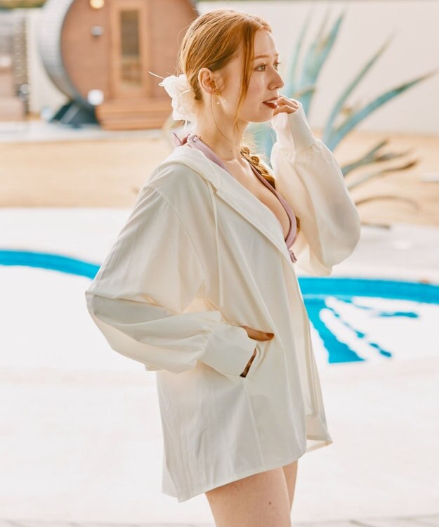 San-ai Resort（三愛水着楽園） 【水陸両用】指穴付き　ゆるっと着れるふんわりシルエットパーカーM・L ホワイト