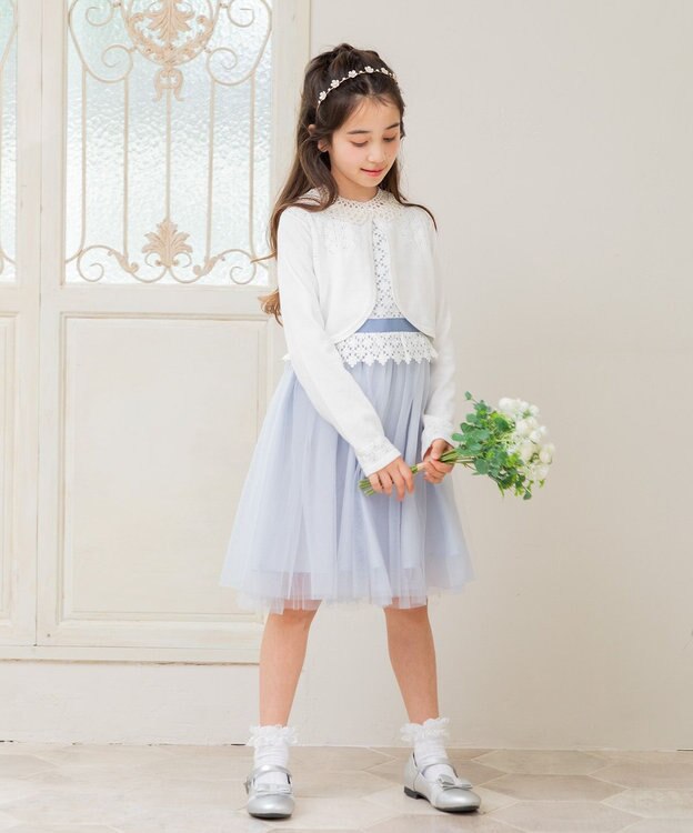 組曲 KIDS 【110-140㎝】フラワーレース ドレス サックスブルー系