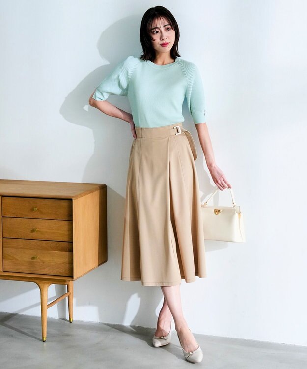 ANY SIS シャンブレーベルテッド スカート ライトベージュ