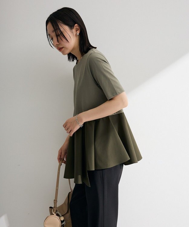 Green Parks 異素材ドッキングペプラムプルオーバー Khaki