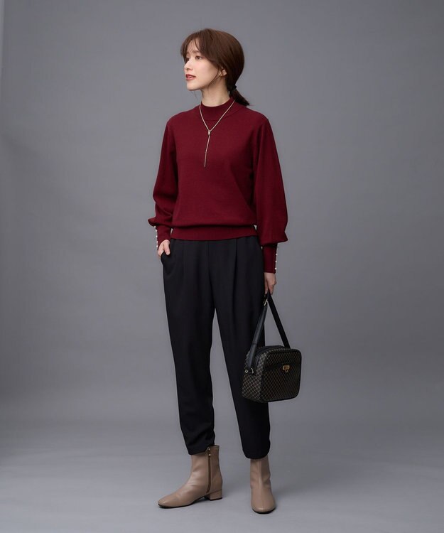 ANY 【セットアップ対応/ウエストゴム】イージィケア美脚テーパードパンツ ブラック