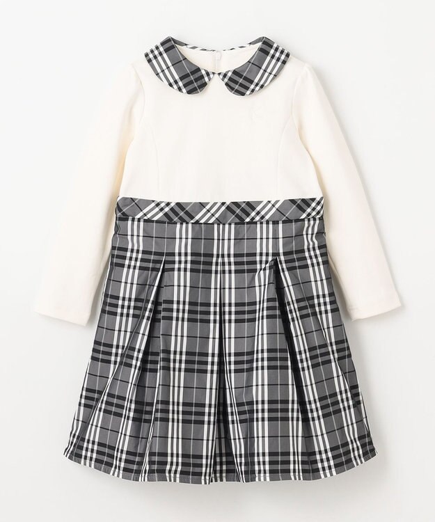 組曲 KIDS 【110-140㎝】チェックタフタドッキング ワンピース モノトーン系
