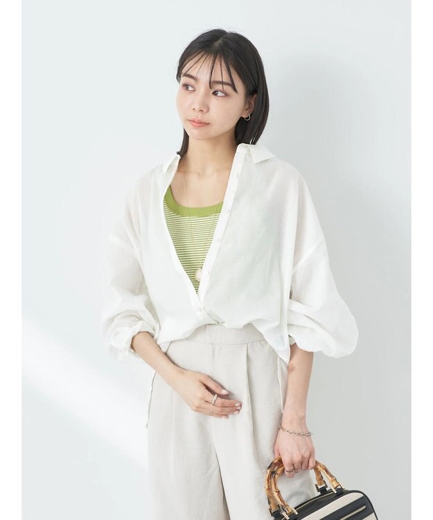 earth music&ecology コットンボイルギャザーシャツ Off White