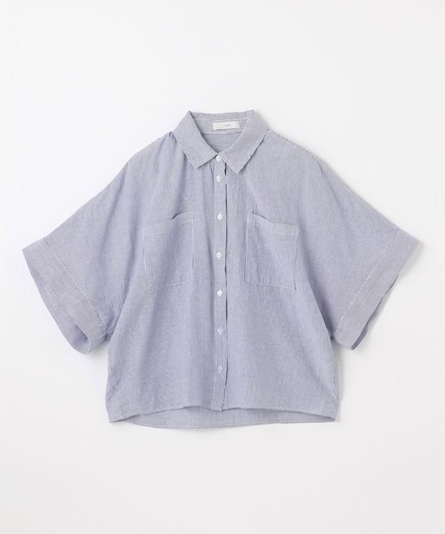 ANY 【手洗い可】コットンリネンブラウス オフ×ブルー