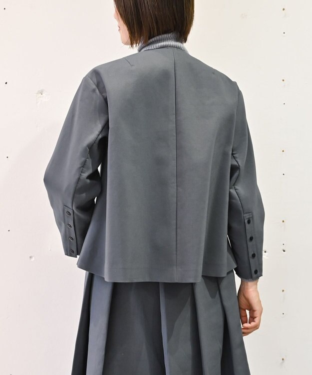 muuc トリプルクロス ノーカラージャケット｜軽くてふっくらした三重織り生地・セットアップ可能 グレー