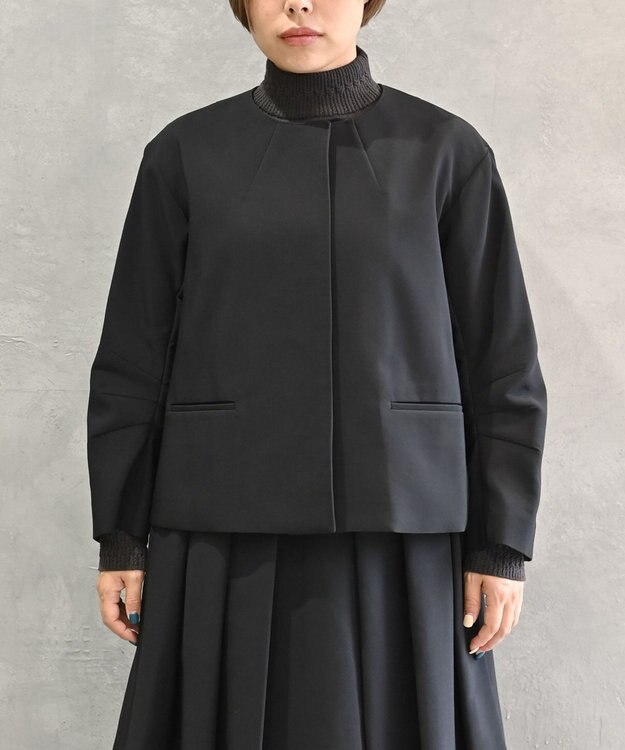 muuc トリプルクロス ノーカラージャケット｜軽くてふっくらした三重織り生地・セットアップ可能 ブラック