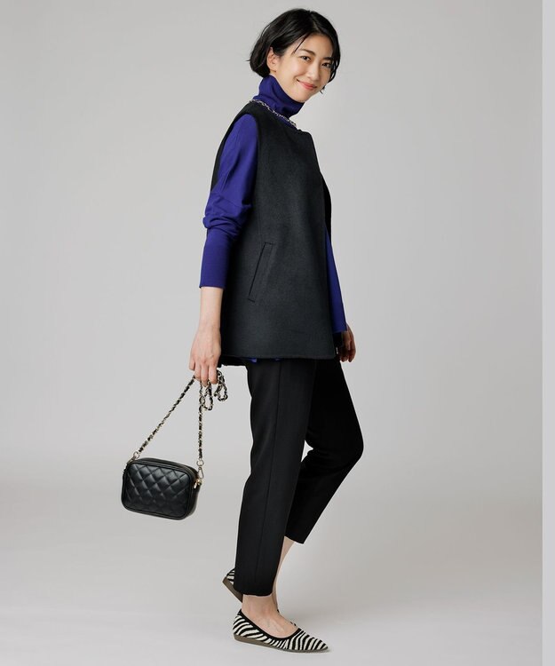 UNFILO 【撥水】ウール混リバー ジレ ブラック系