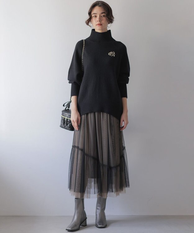 組曲 S リバーシブルチュール スカート ブラック×ベージュ