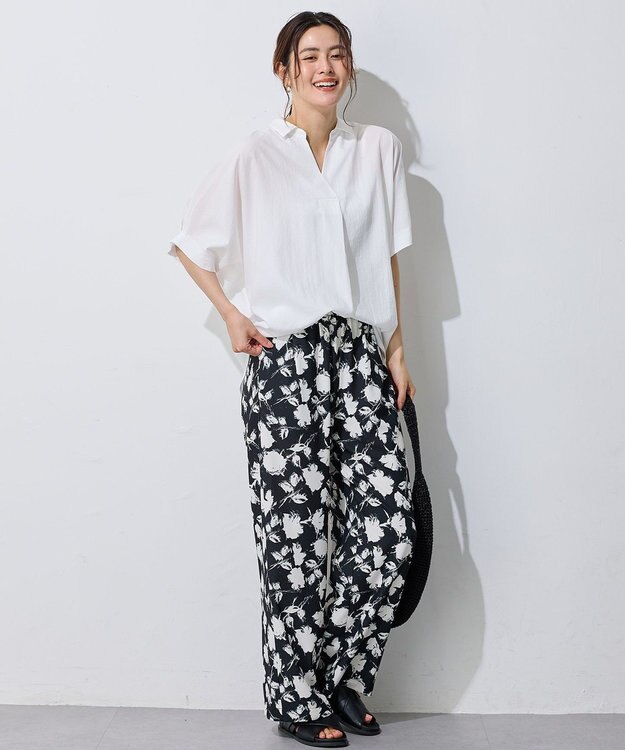 ANY 【新色追加】スキッパーネック袖タックブラウス オフ