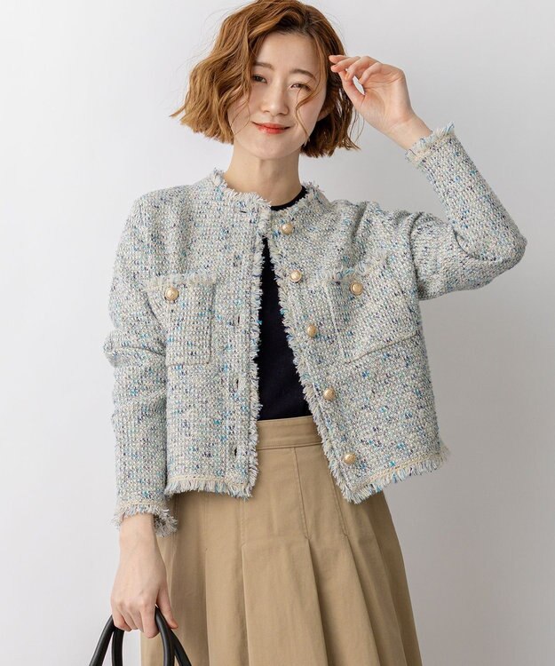 23区 S 【見上愛さん着用/新色追加/GLOW掲載】ツイード ニット ジャケット スカイブルーミックス