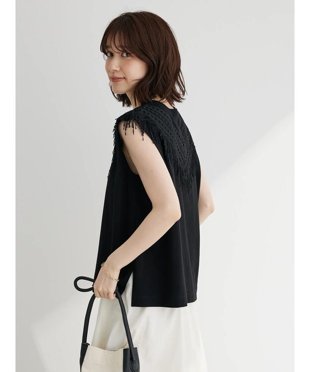 Green Parks ・ＳＵＧＡＲ　ＳＰＯＯＮ　フリンジフレンチＴシャツ Black