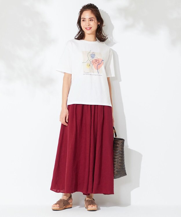 ANY 【接触冷感・UVケア】清涼リネン ガウチョパンツ バーガンディ