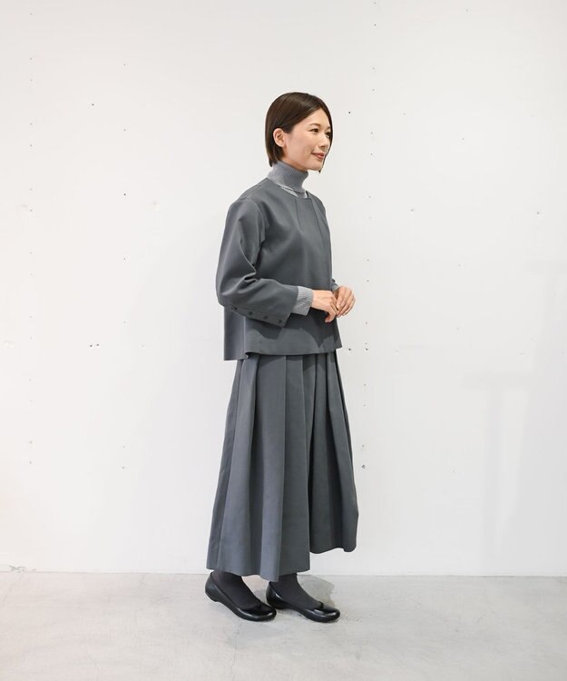 muuc トリプルクロス ノーカラージャケット｜軽くてふっくらした三重織り生地・セットアップ可能 グレー