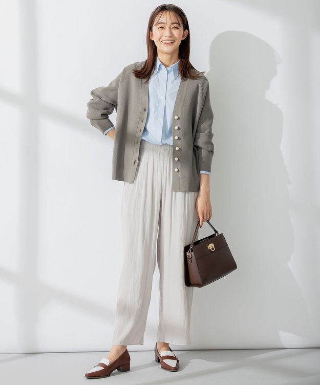 組曲 【洗える】ギャザーライトデシン パンツ ロング丈 ベージュ系