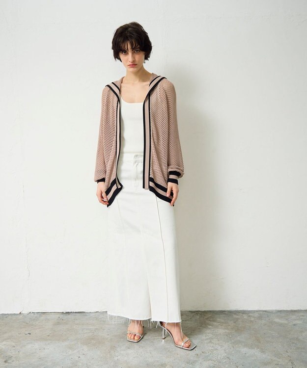 GRACE CONTINENTAL メッシュラインニットフーディ ベージュ