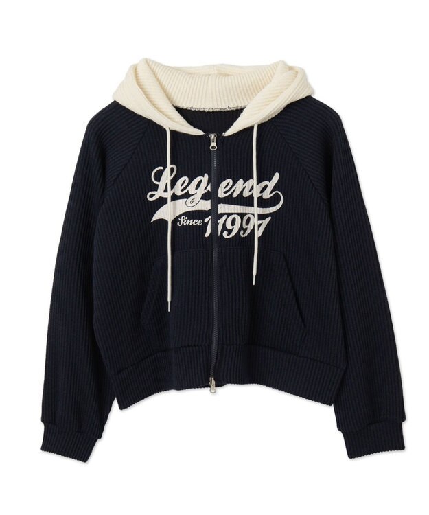 WEGO バイカラーニットジップパーカー ネイビー