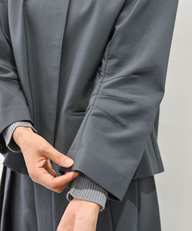 muuc トリプルクロス ノーカラージャケット｜軽くてふっくらした三重織り生地・セットアップ可能 グレー