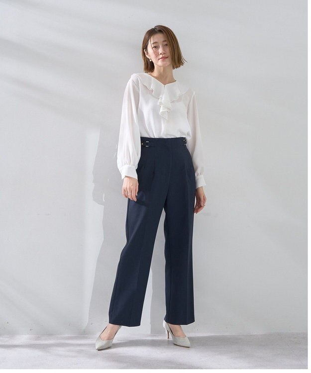 YECCA VECCA サイドベルテッドハイウエストパンツ Navy