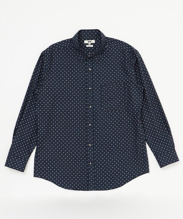 JOSEPH ABBOUD 【キングサイズ】JCヘリンボーンプリント　シャツ ネイビー系5