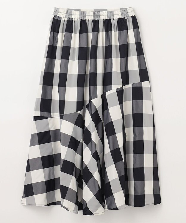 ANY L 【洗濯機可能/ウエストゴム】ビックチェックマーメイドスカート オフ×ブラックブロックチェック