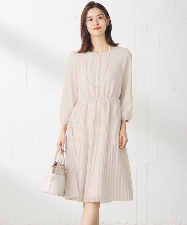 ANY SIS 【洗える】フェミニンプリーツ ワンピース ライトベージュ