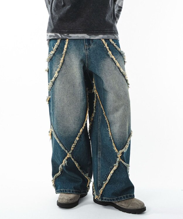 WEGO 【ユニセックス着用ITEM】フリンジデニムパンツ 柄1