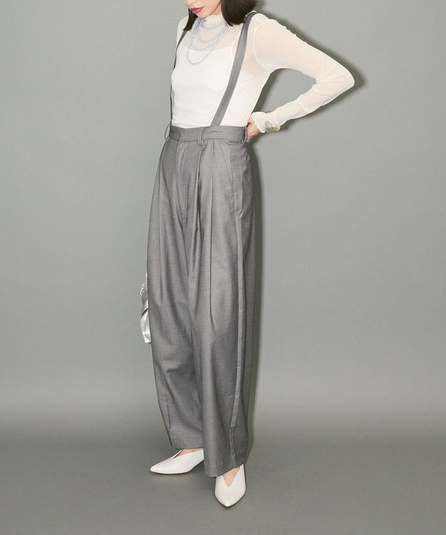 Green Parks サスペンダー付タックパンツ Gray