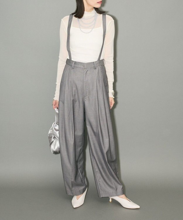 Green Parks サスペンダー付タックパンツ Gray