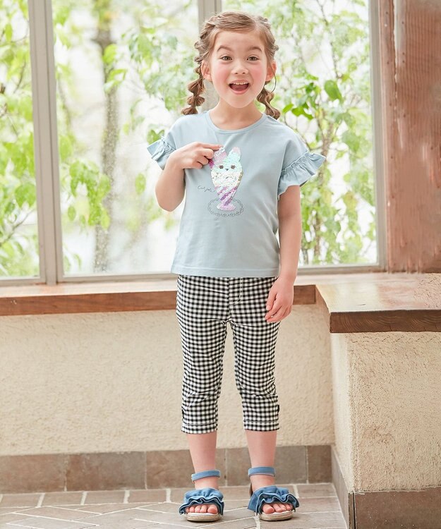 ANY KIDS 接触冷感 ミラクルスパンコール Tシャツ サックスブルー系