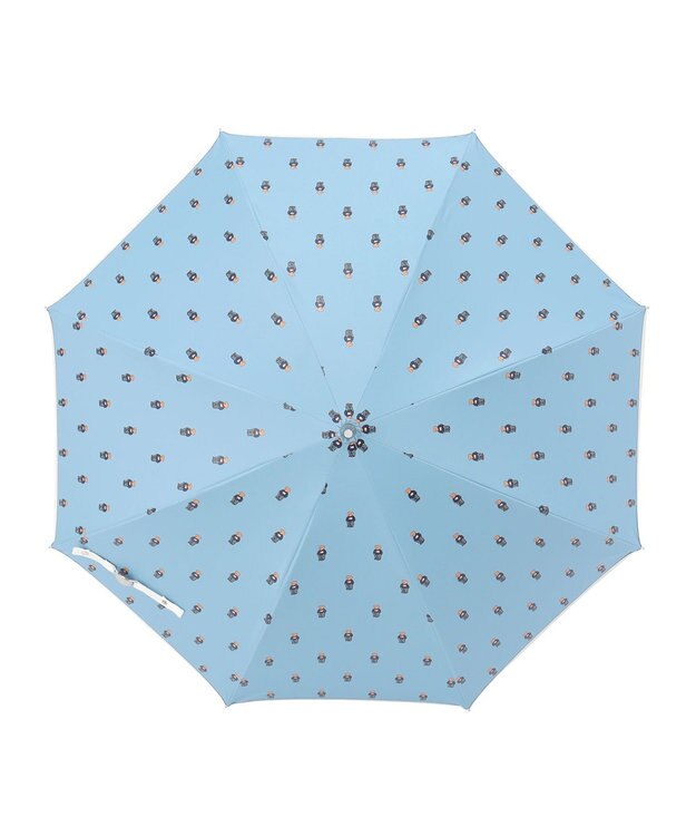 MOONBAT POLO RALPH LAUREN 晴雨兼用日傘 長傘 ポロベアプリント／一級遮光 遮熱 UV サックスブルー＆ベアＰｔ×オフ
