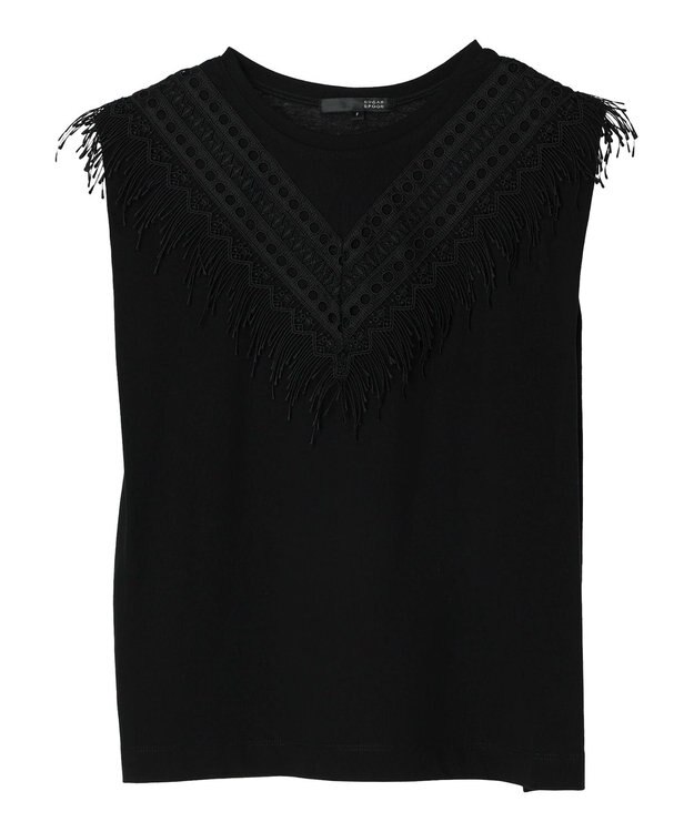 Green Parks ・ＳＵＧＡＲ　ＳＰＯＯＮ　フリンジフレンチＴシャツ Black