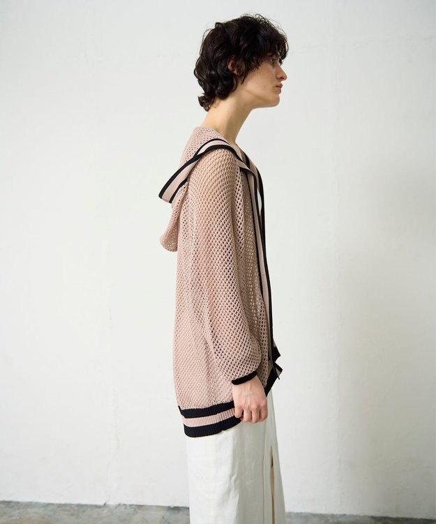GRACE CONTINENTAL メッシュラインニットフーディ ベージュ