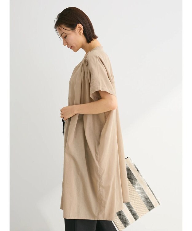 Green Parks インド綿　パイピングバンドカラーシャツチュニック Beige