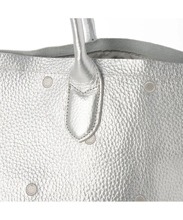 UNBILLION ペルケ perche / 牛革ドット刺繍トートバッグ ライトシルバー