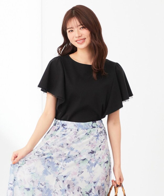 ANY SIS 【接触冷感】360°好印象フリルスリーブ カットソー ブラック