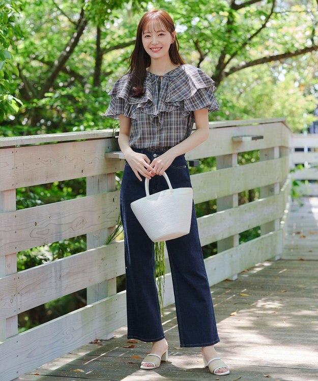 Tiaclasse 【安田美沙子さん/小倉優子さん着用】【洗える】ストレッチワイドデニム ネイビー