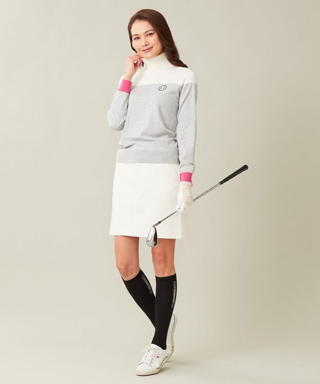 23区GOLF 【WOMEN】【ウォッシャブル】カラーブロックモックネック ニット ライトグレー系1