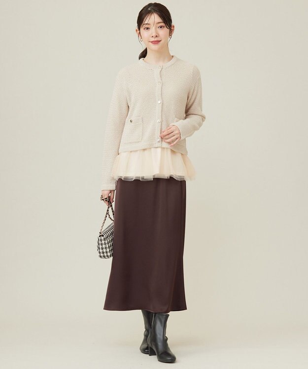 ANY SIS 【洗える】ダルサテンナロー スカート ブラウン