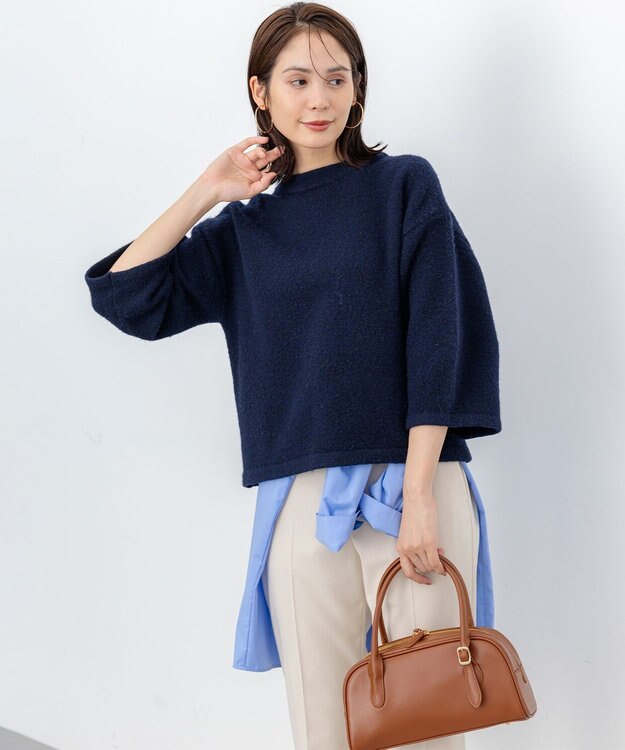 組曲 ハーフスリーブミルド ニットプルオーバー ネイビー系