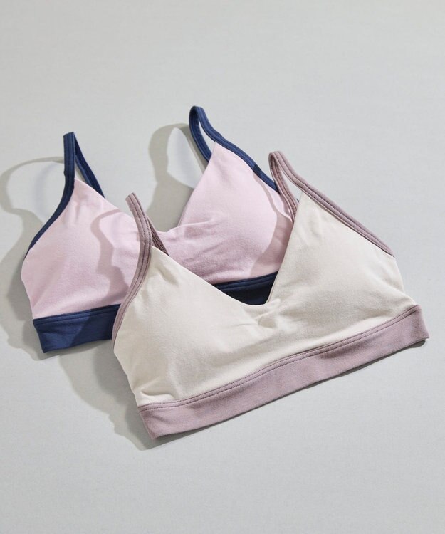 une nana cool 綿ベア天竺 カラーブロッキング ノンワイヤーブラジャー ナチュラル