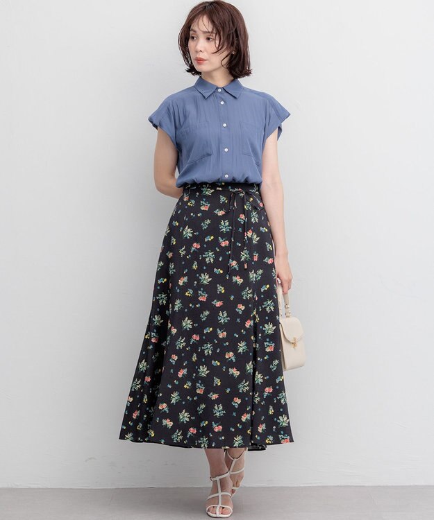 組曲 L ギャザーライトデシン ブラウス ダルブルー系