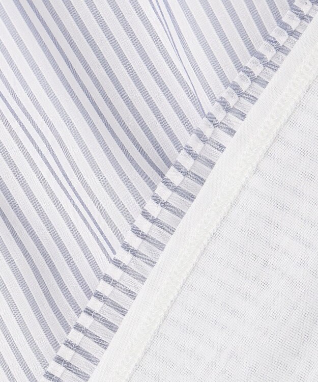 J.PRESS LADIES S カチオンストライプ フリルネック バンドカラー カットソー ネイビー系1