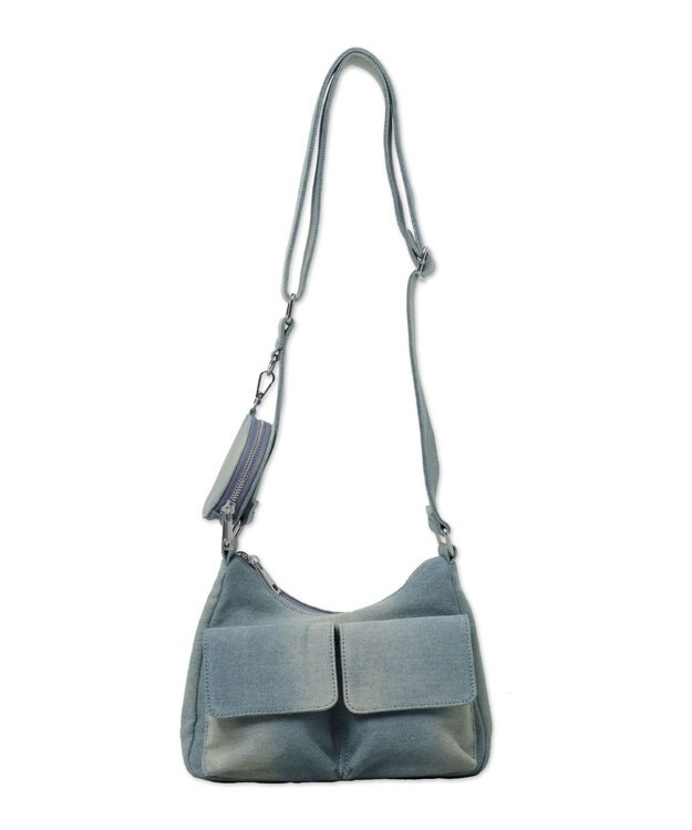 WEGO ポーチ付きポケットデザインショルダー デニム淡加工色