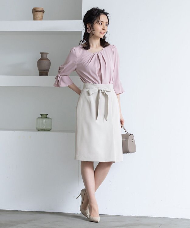 Tiaclasse L 【洗える】快適な履き心地のダブルクロスセミタイトスカート グレージュ