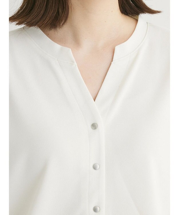 Green Parks カットジョーゼットドットボタンカーディガン Off White